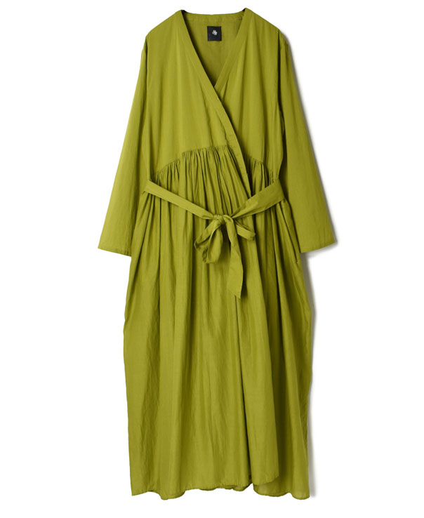 NMDS22165 80’S ORGANIC VOILE PLAIN RAJASTHAN TUCK GATHERED WRAP DRESS