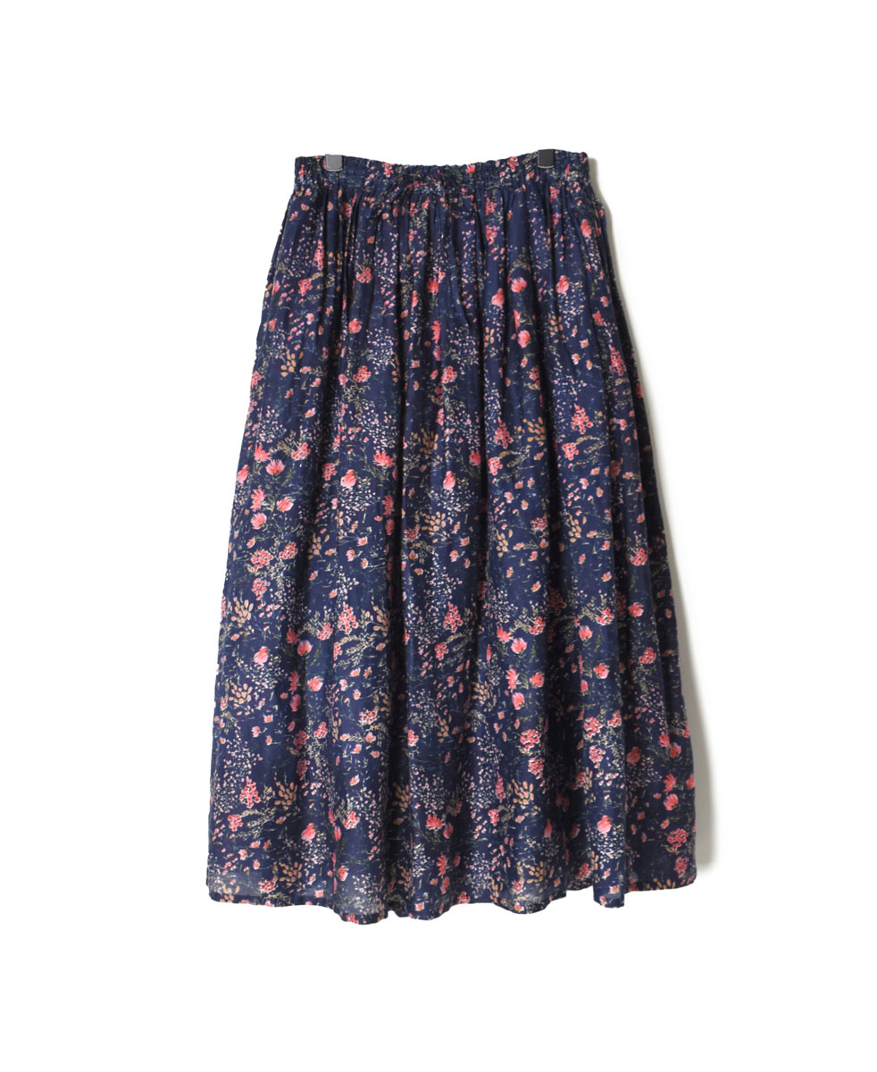 NSL22065 (スカート) COTTON SILK FLOWER PRINT GATHERED SKIRT