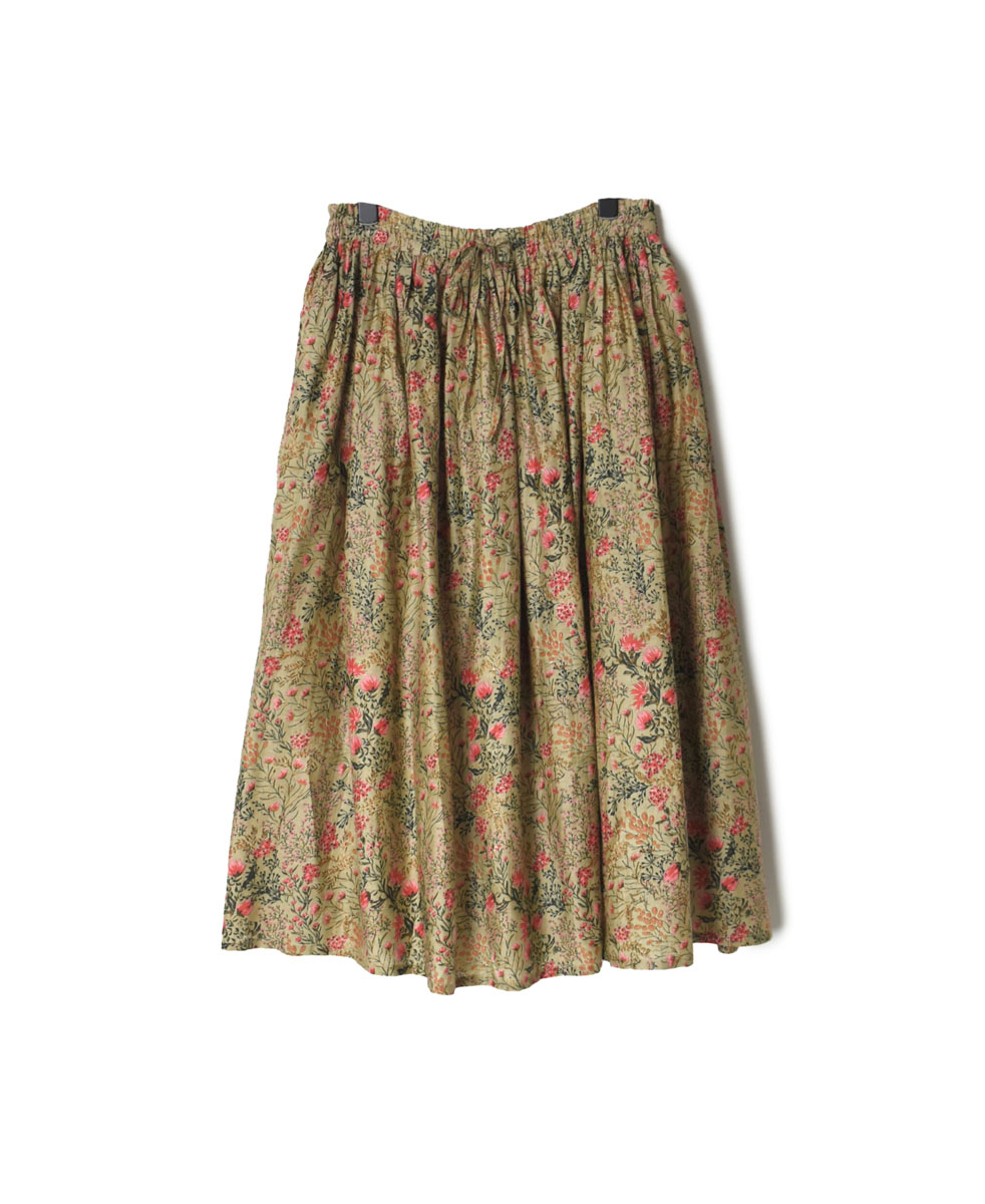 NSL22065 COTTON SILK FLOWER PRINT GATHERED SKIRT