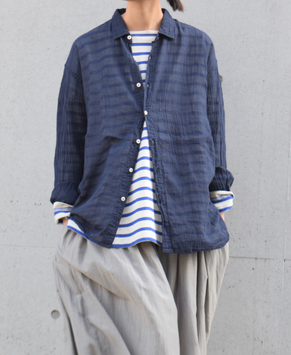 NLA2201 (カットソー) REGULAR STRIPE L/SL BOAT-NECK OVERSIZED BASQUE SHIRT