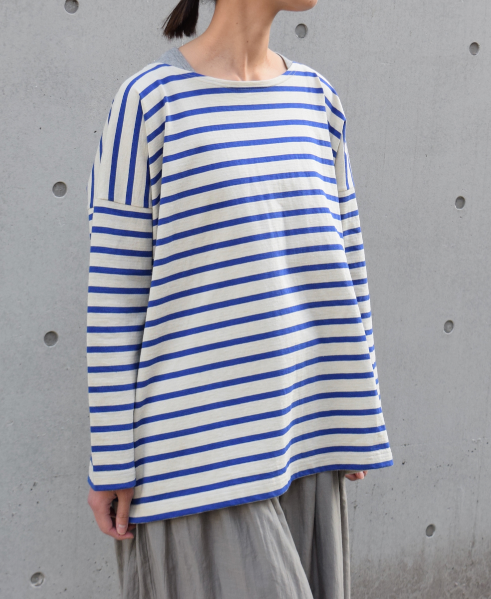 NLA2201 (カットソー) REGULAR STRIPE L/SL BOAT-NECK OVERSIZED BASQUE SHIRT