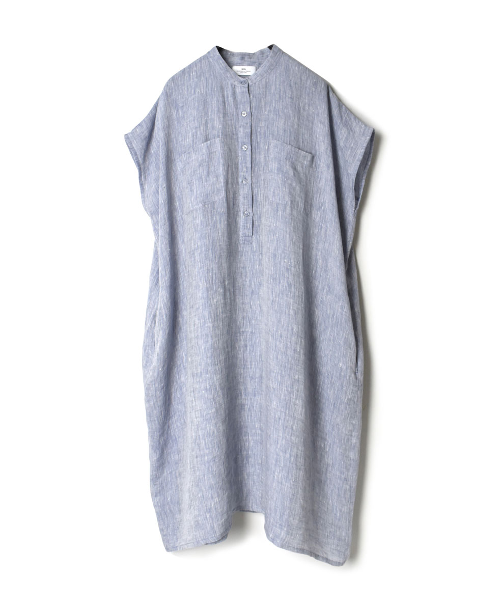 NSL22023 (ワンピース) LINEN CHAMBRAY BANDED COLLAR FRENCH/SL DRESS