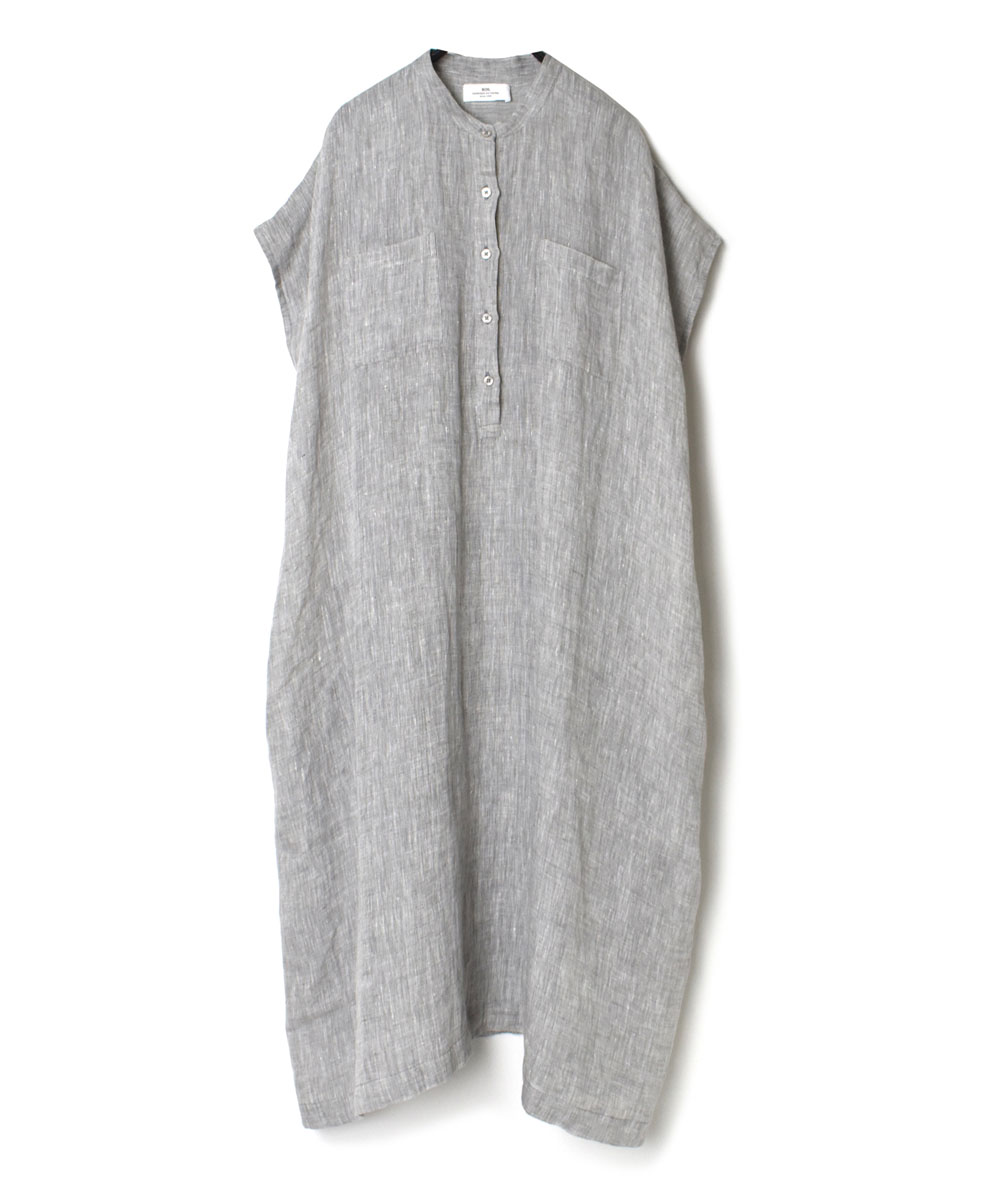 NSL22023 (ワンピース) LINEN CHAMBRAY BANDED COLLAR FRENCH/SL DRESS