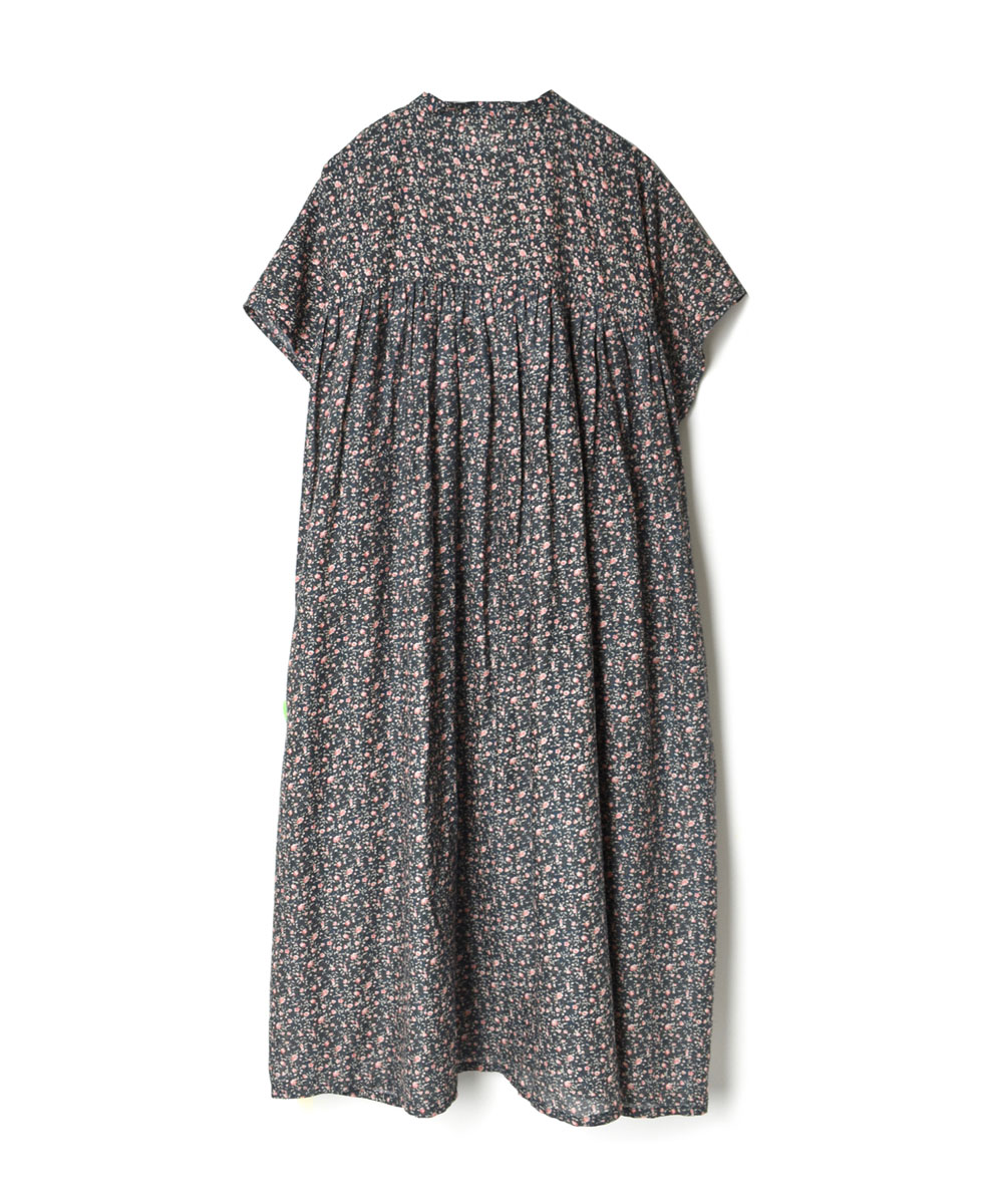 NSL22073 (ワンピース) COTTON VOILE SMALL FLOWER PRINT BANDED COLLAR FRENCH/SL DRESS
