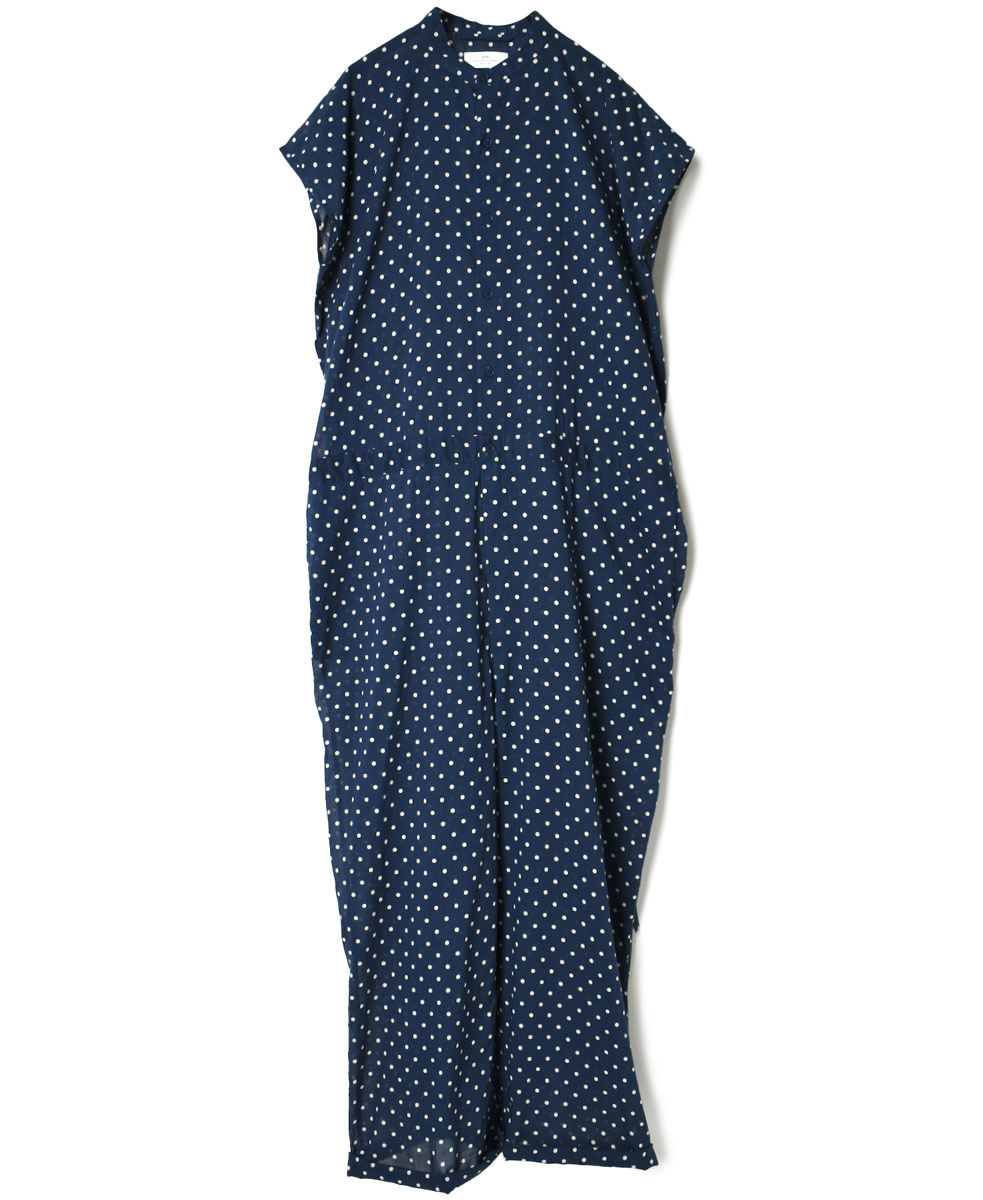 NSL22014 (オーバーオール) COTTON VOILE DOT PRINT BANDED COLLAR FRENCH/SL OVERALLS