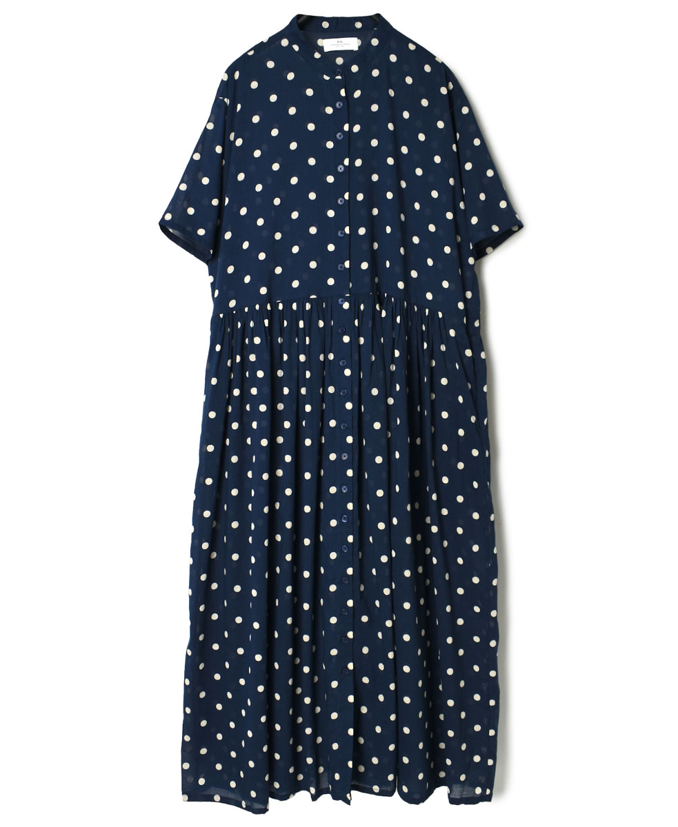 NSL22013 COTTON VOILE DOT PRINT BANDED COLLAR DRESS