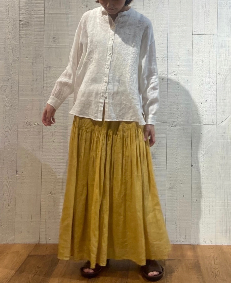 NMDS20023 (シャツ) 80'S POWER LOOM LINEN WITH EMB BANDED COLLAR EMB SHIRT