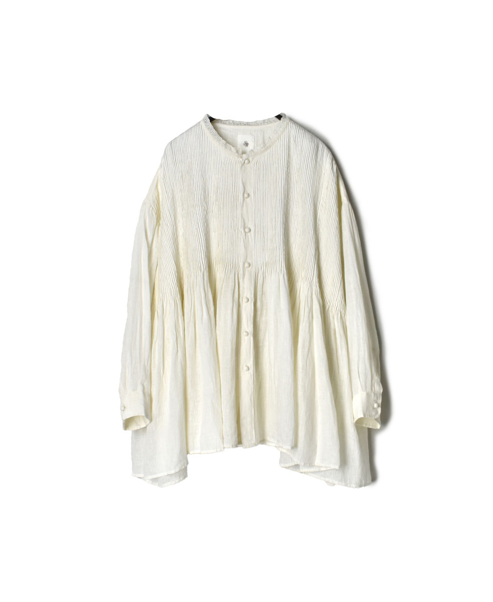 NMDS22121 80’S POWER LOOM LINEN PLAIN LACE COLLAR SHIRT WITH MINI PINTUCK