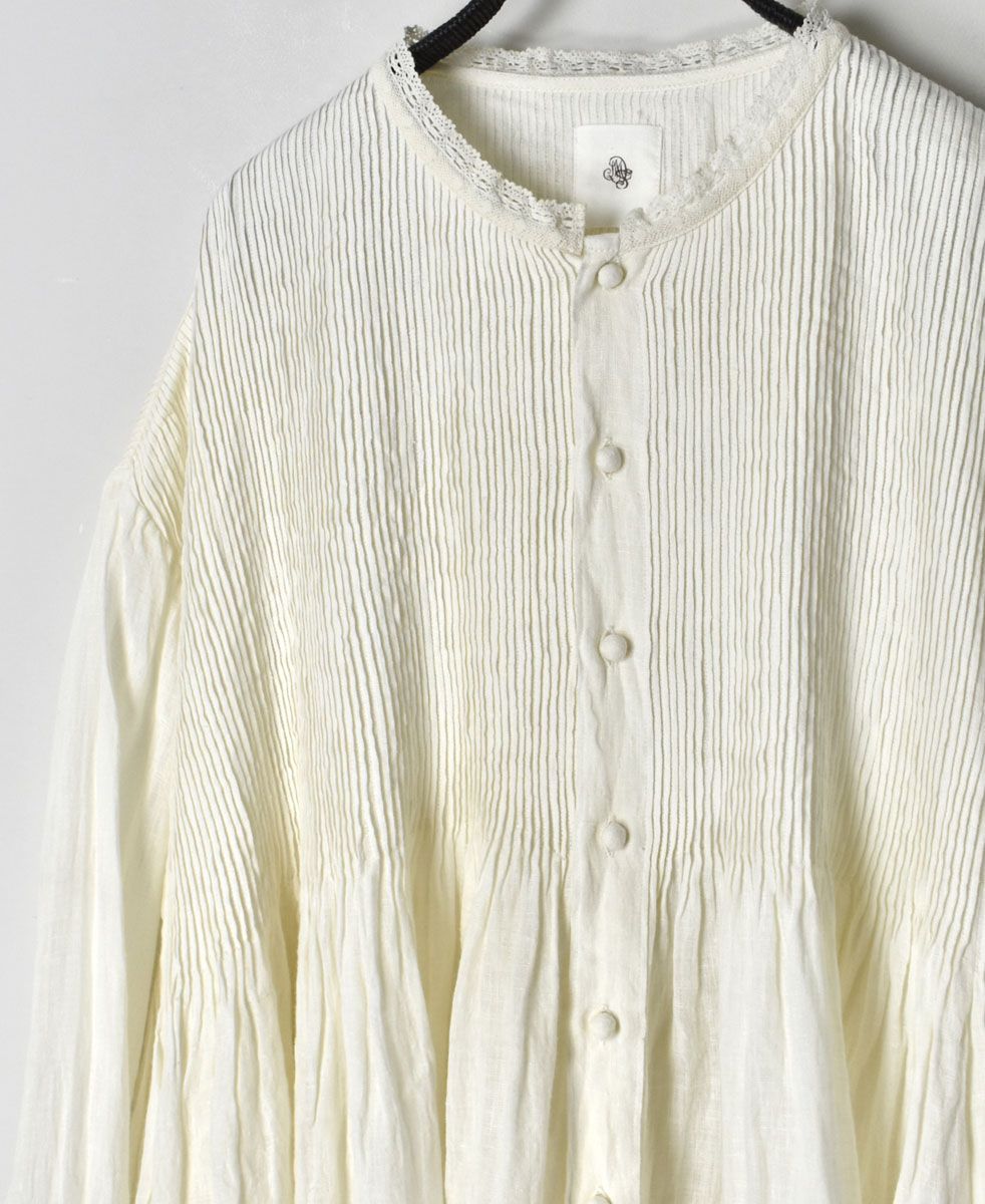 NMDS22121 (シャツ) 80'S POWER LOOM LINEN PLAIN LACE COLLAR SHIRT WITH MINI PINTUCK