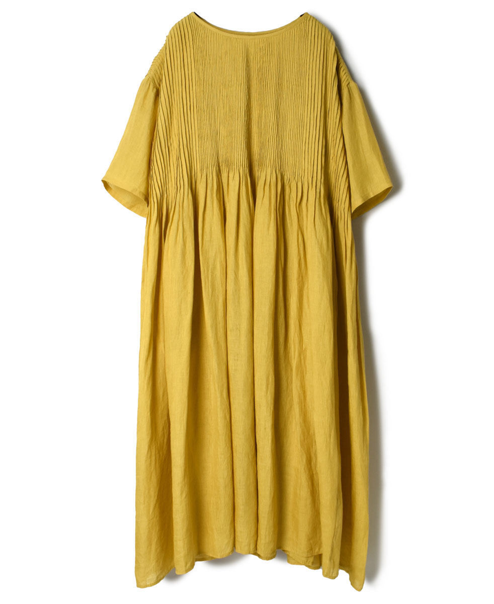 NMDS22123 (ワンピース) 80’S POWER LOOM LINEN PLAIN BOAT-NECK S/SL DRESS WITH PINTUCK