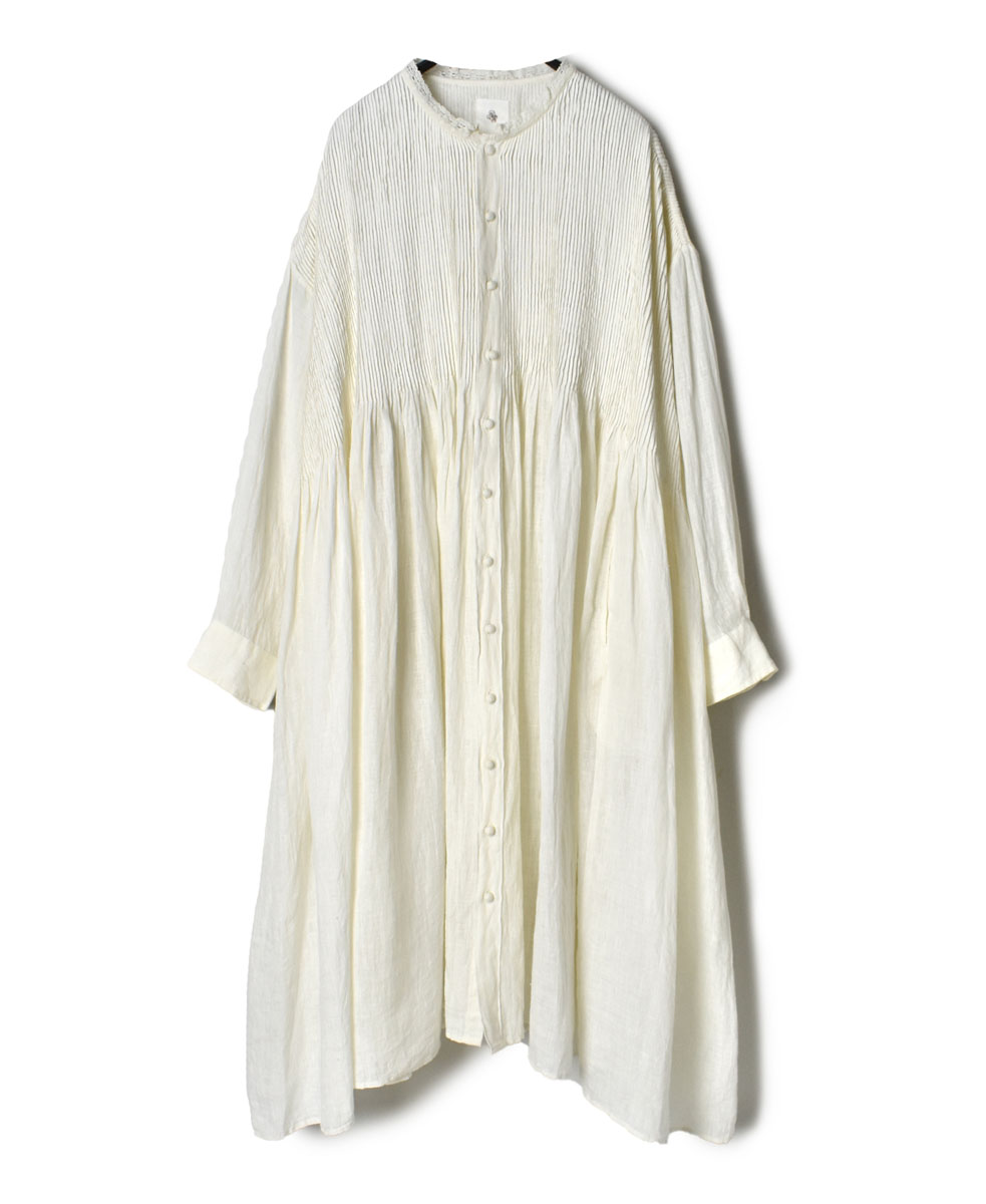 NMDS22124 (ワンピース) 80’S POWER LOOM LINEN PLAIN LACE COLLAR DRESS WITH MINI PINTUCK