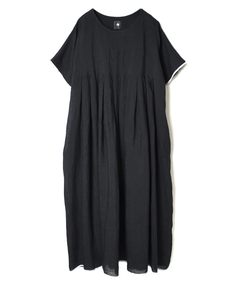 INMDS22003 80’S HANDWOVEN LINEN PLAIN WITH SELVAGE INVERTED PLEAT S/SL PULLOVER DRESS