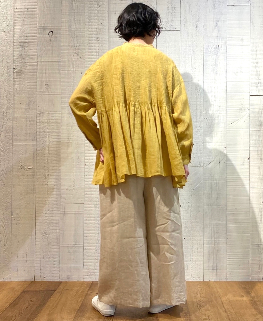 NMDS22121 (シャツ) 80'S POWER LOOM LINEN PLAIN LACE COLLAR SHIRT WITH MINI PINTUCK