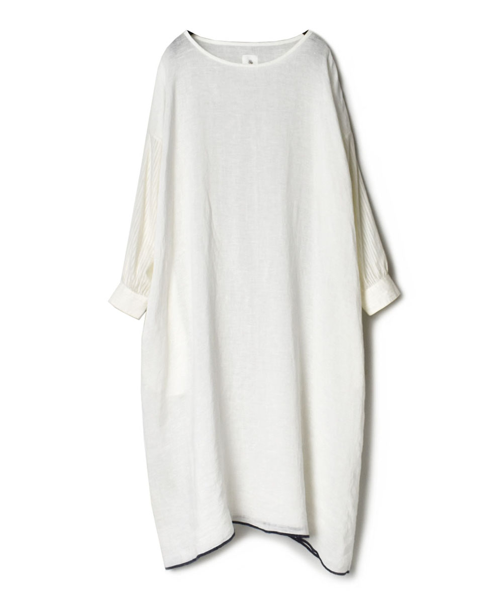 INMDS22062 (ワンピース) HANDWOVEN LINEN x COTTON SILK PATCHWORK DROP SHOULDER DRESS