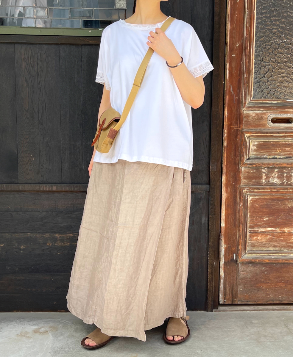 NSL22101 (Tシャツ) COTTON JERSEY WITH LACE FRENCH/SL OVERSIZED T-SHIRT