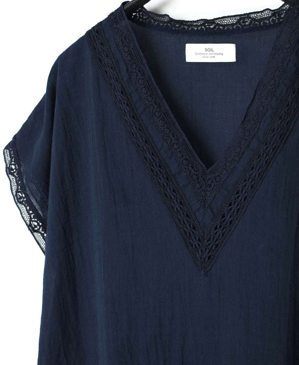 NSL22035 (ブラウス) COTTON VOILE LACE V-NECK FRENCH/SL PULLOVER