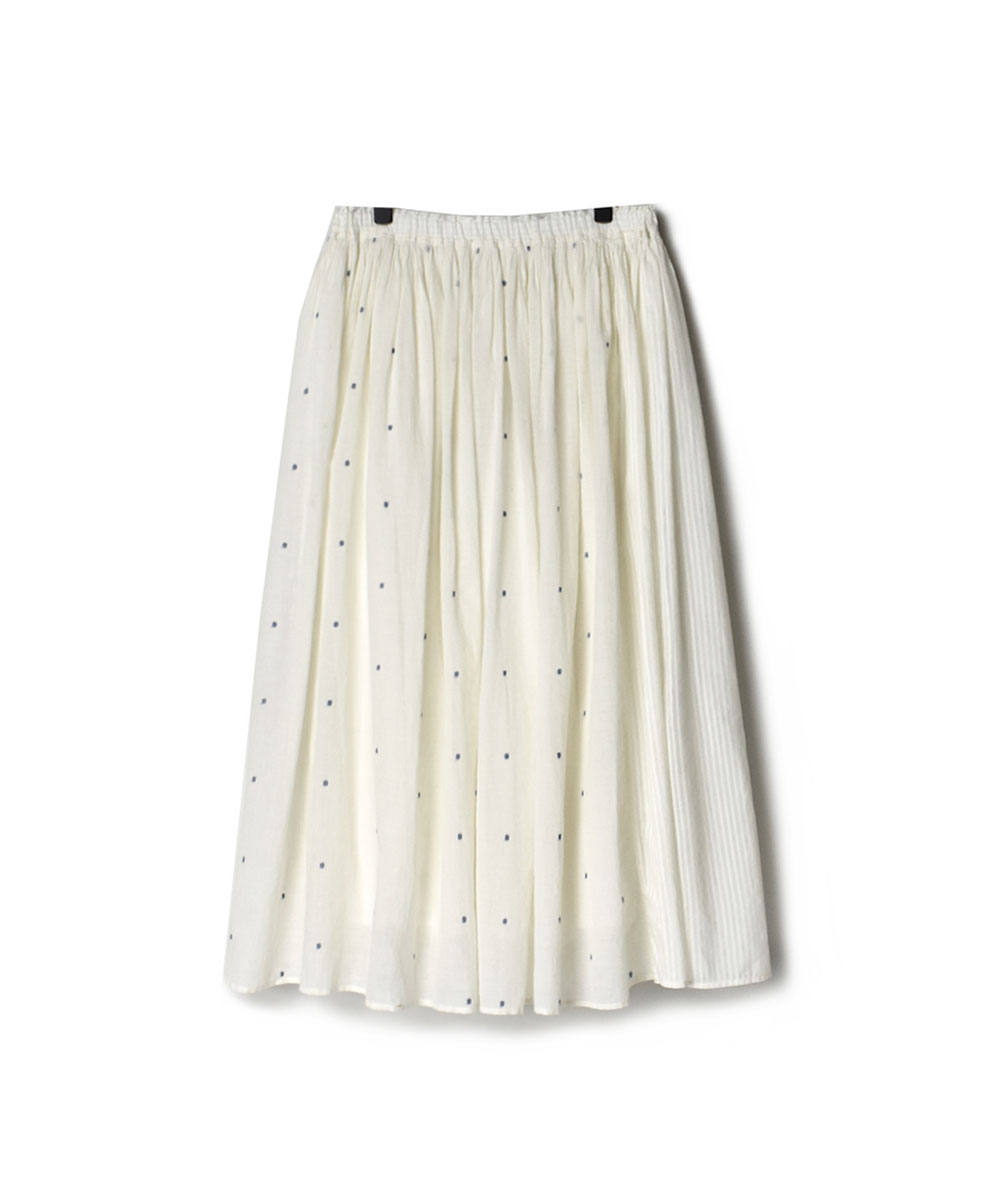 INMDS22073 (スカート) JAMDANI DOT x COTTON SILK STRIPE PATCHWORK RAJASTHAN TUCK GATHERED SKIRT