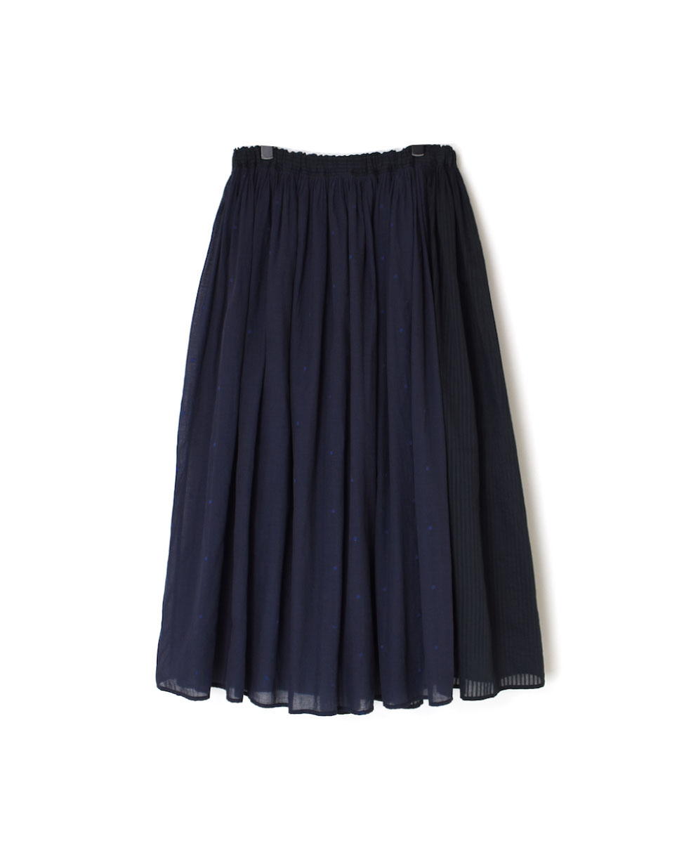 INMDS22073 (スカート) JAMDANI DOT x COTTON SILK STRIPE PATCHWORK RAJASTHAN TUCK GATHERED SKIRT