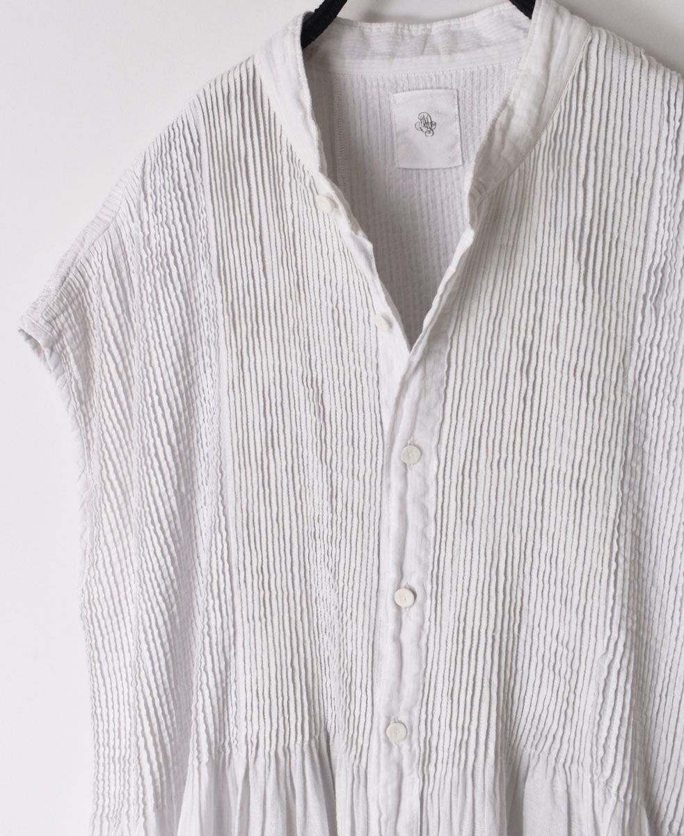NMDS22233D (ワンピース) COTTON/LINEN PATCHWORK BANDED FRENCH/SL SHIRT DRESS WITH MINI PINTUCK