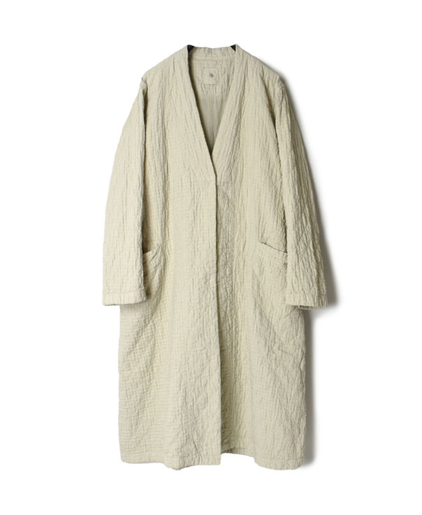 NMDS22102D QUILTED ORGANIC VOILE BIG CHECK (OVERDYE) V-COLLAR COAT