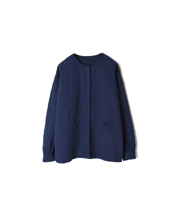 NMDS22103D (シャツ) QUILTED ORGANIC VOILE BIG CHECK (OVERDYE) FLY FRONT CREW-NECK SHIRT