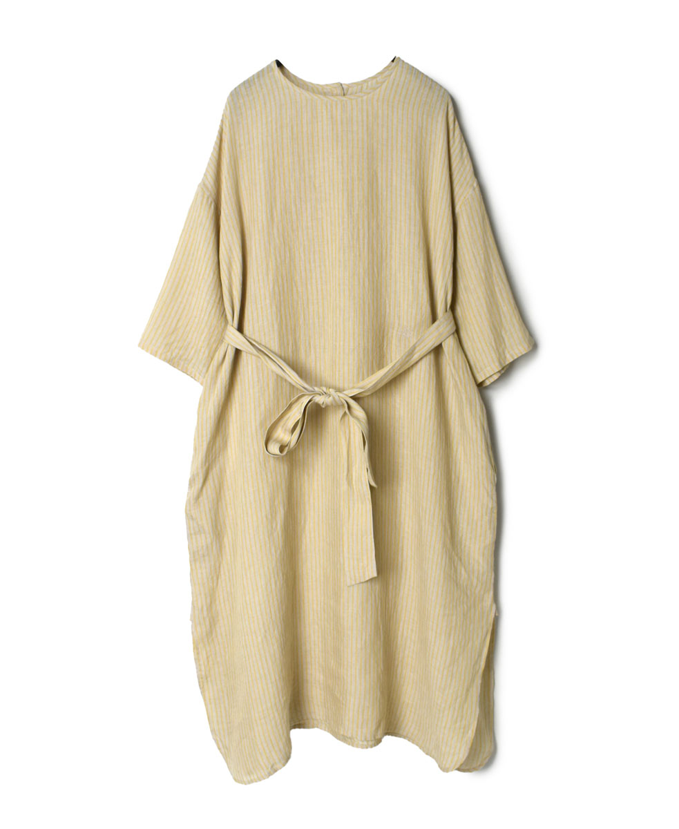 NMDS22143 (ワンピース) 80’S POWER LOOM LINEN STRIPE BACK OPENING CREW-NECK SHIRT DRESS