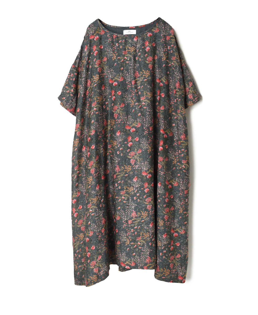 NSL22063 (ワンピース) COTTON SILK FLOWER PRINT GATHERED DRESS