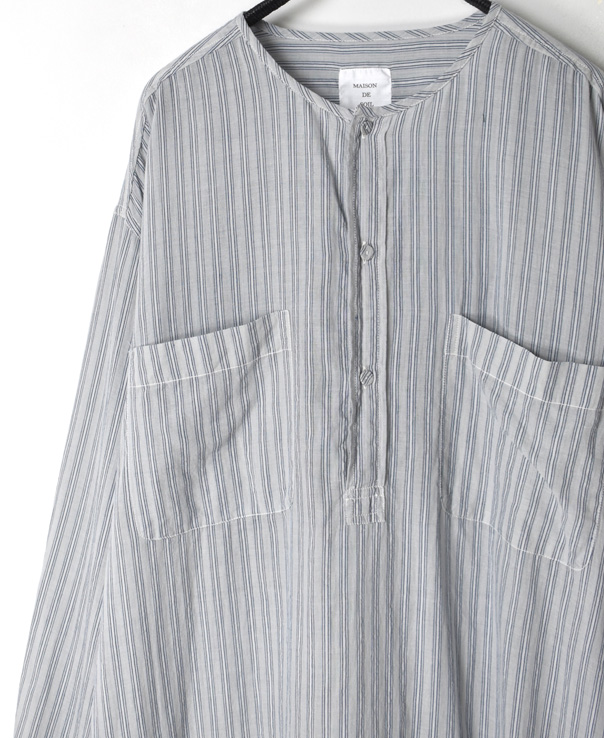 MDSH2222D (ロングシャツ) HANDWOVEN COTTON STRIPE (OVER DYE) MDS LONG PULLOVER SHIRT