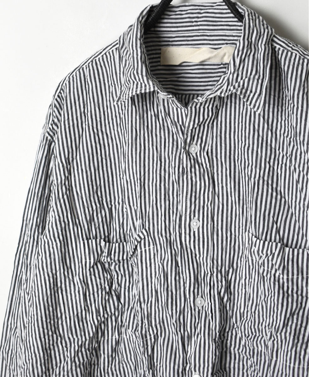 NVL1861BSW (シャツ) COTTON STRIPE REGULAR COLLAR L/SL OVERSIZED SHIRT