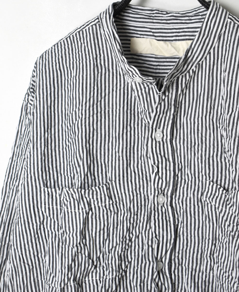 NVL1951BSW (シャツ) COTTON STRIPE BANDED COLLAR L/SL OVERSIZED SHIRT