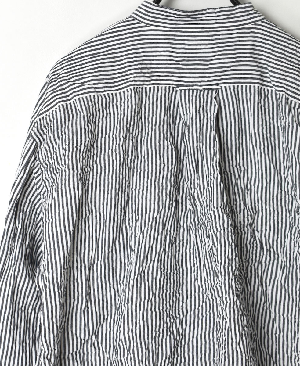 NVL1951BSW (シャツ) COTTON STRIPE BANDED COLLAR L/SL OVERSIZED SHIRT