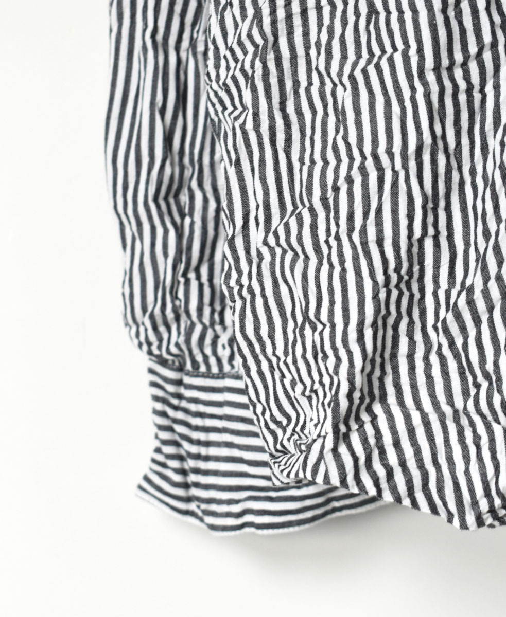 NVL1951BSW (シャツ) COTTON STRIPE BANDED COLLAR L/SL OVERSIZED SHIRT