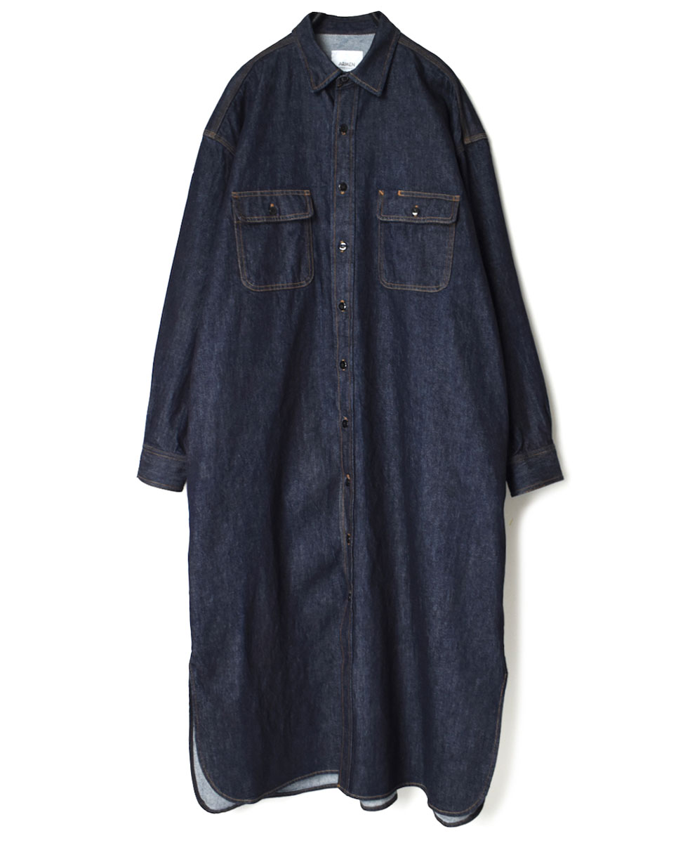 GNAM2252 (ロングシャツ) 9oz WASHED DENIM REGULAR COLLAR LONG SHIRT