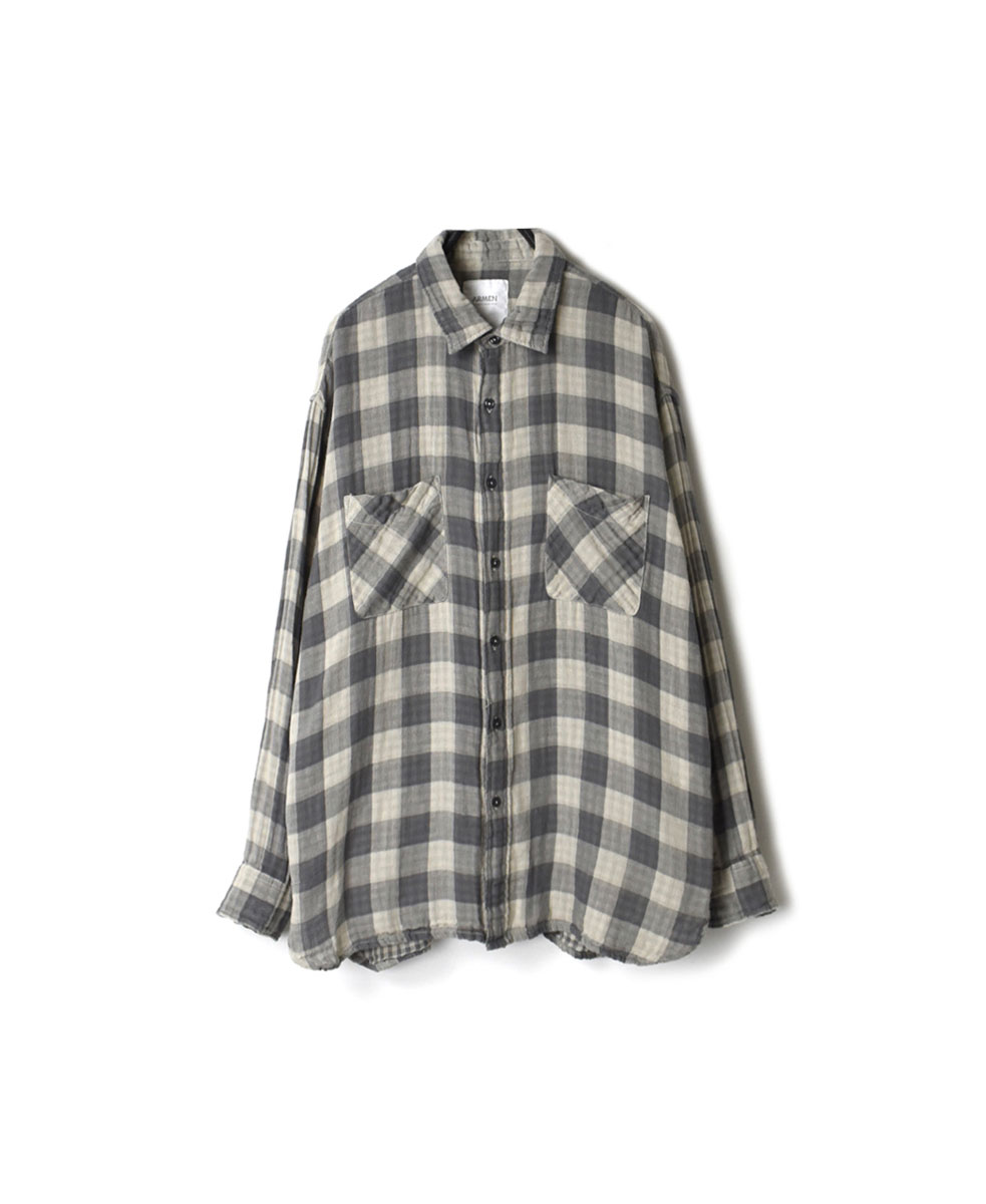 INAM2051DGD (シャツ) DOUBLE GAUZE OVER DYED CHECK UTILITY REGULAR COLLAR SHIRT