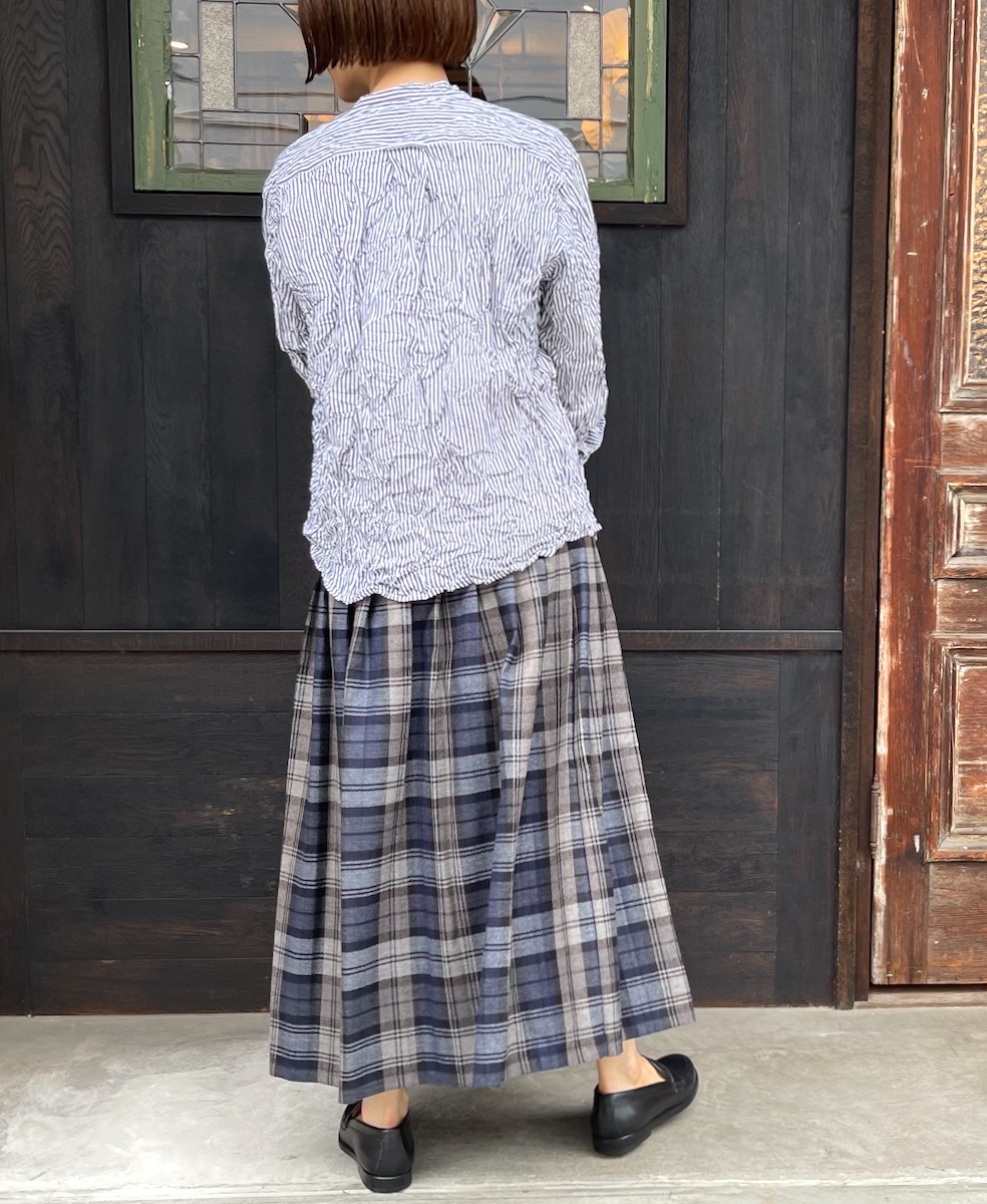 NVL1951BSW (シャツ) COTTON STRIPE BANDED COLLAR L/SL OVERSIZED SHIRT