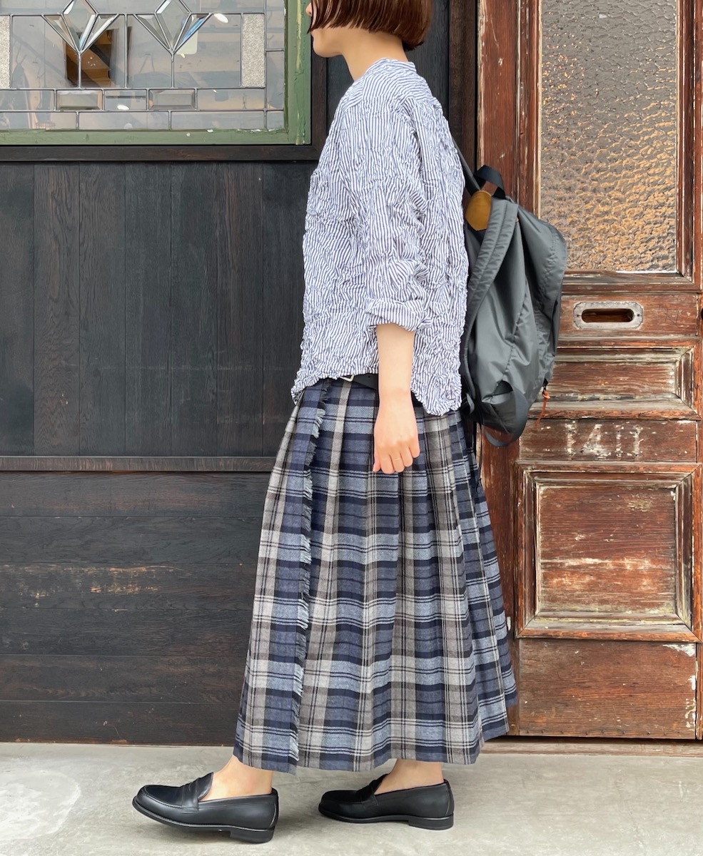 NVL1951BSW (シャツ) COTTON STRIPE BANDED COLLAR L/SL OVERSIZED SHIRT