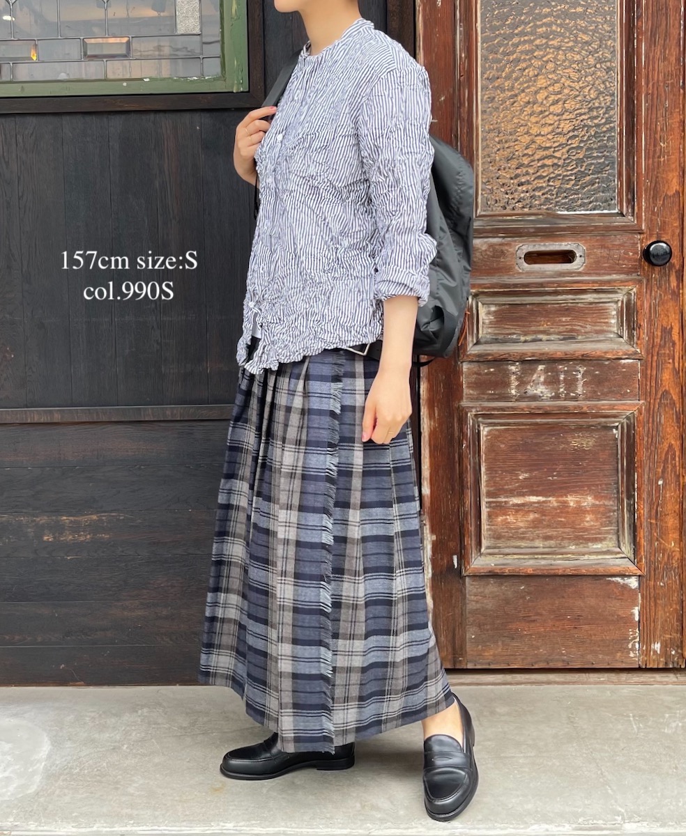 NVL1951BSW (シャツ) COTTON STRIPE BANDED COLLAR L/SL OVERSIZED SHIRT