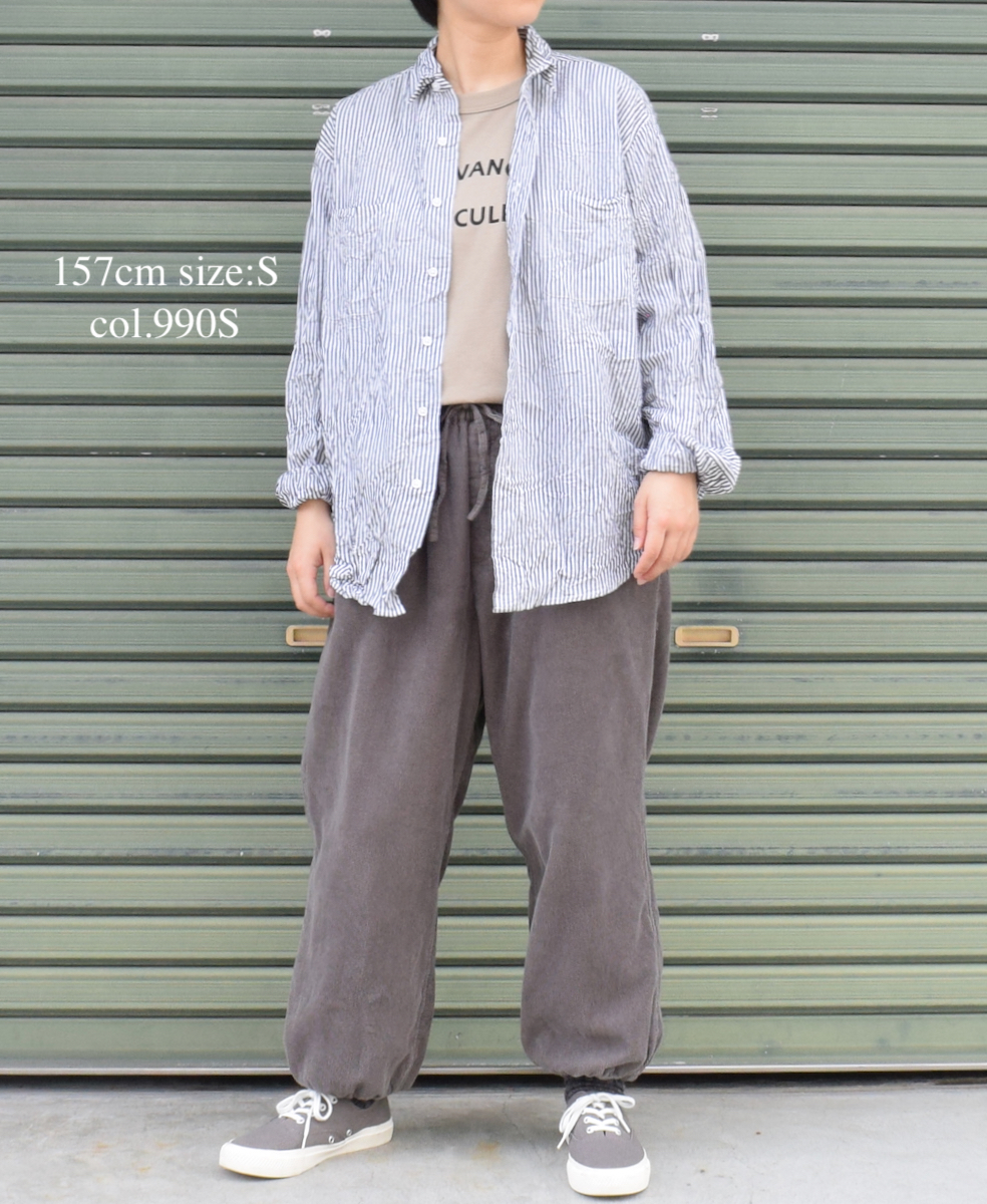 NVL1861BSW (シャツ) COTTON STRIPE REGULAR COLLAR L/SL OVERSIZED SHIRT