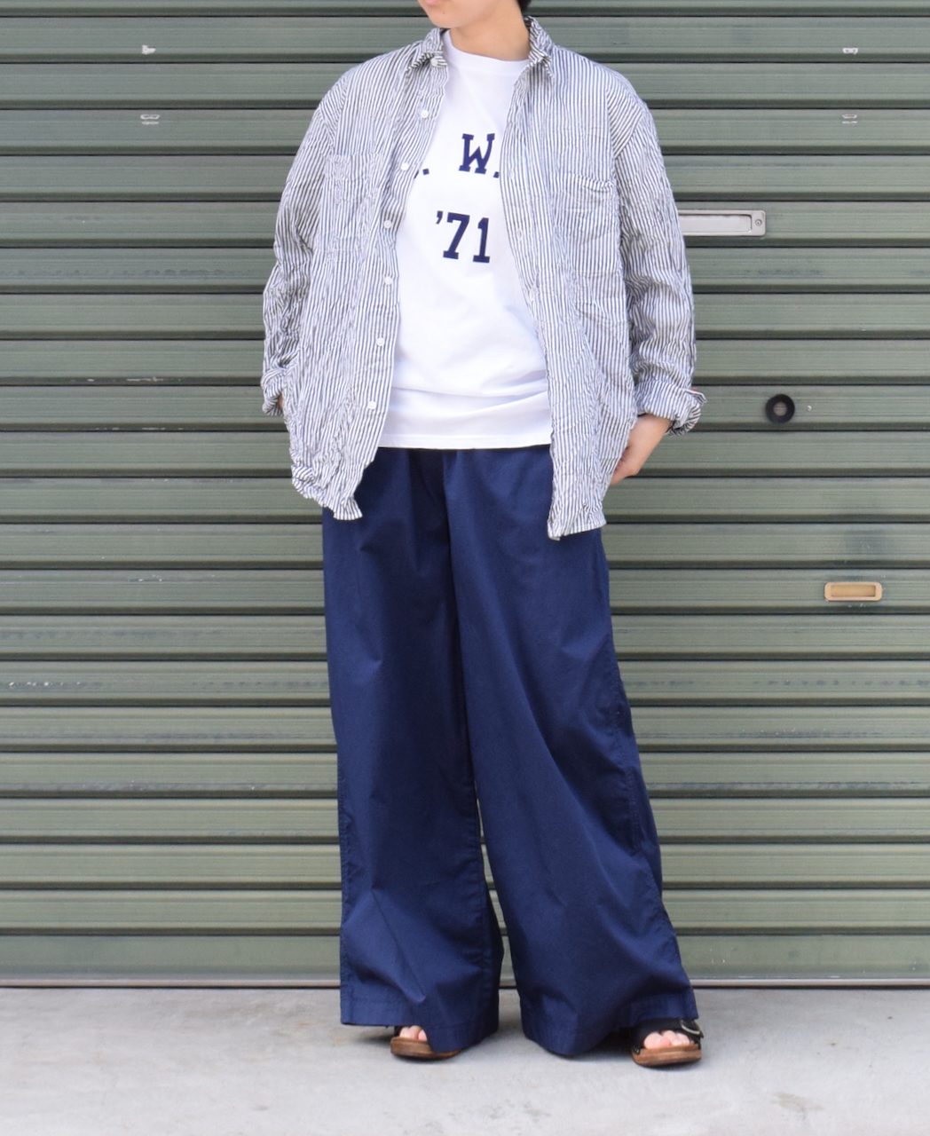 NVL1861BSW (シャツ) COTTON STRIPE REGULAR COLLAR L/SL OVERSIZED SHIRT