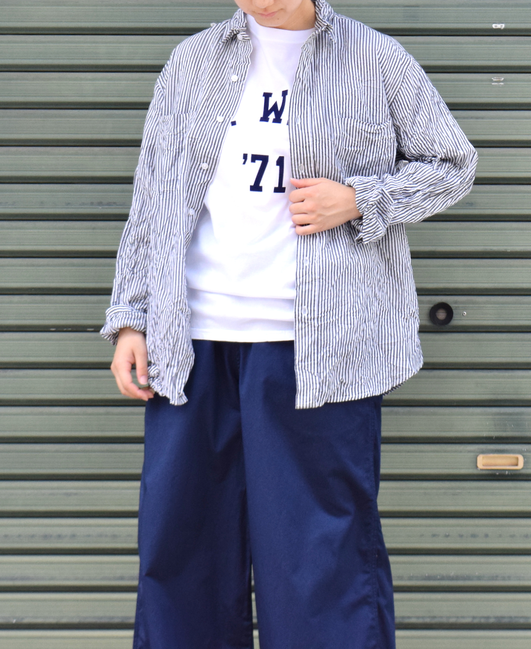 NVL1861BSW (シャツ) COTTON STRIPE REGULAR COLLAR L/SL OVERSIZED SHIRT
