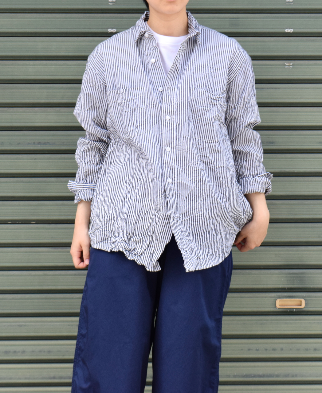 NVL1861BSW (シャツ) COTTON STRIPE REGULAR COLLAR L/SL OVERSIZED SHIRT