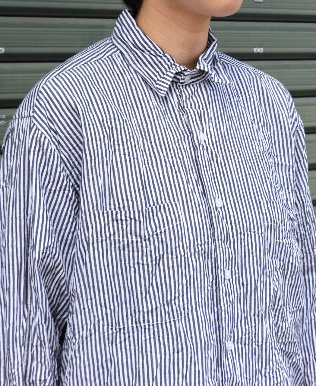 NVL1861BSW (シャツ) COTTON STRIPE REGULAR COLLAR L/SL OVERSIZED SHIRT
