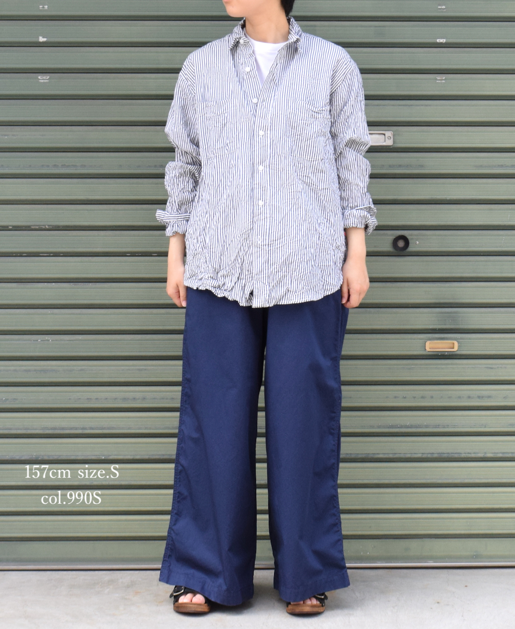 NVL1861BSW (シャツ) COTTON STRIPE REGULAR COLLAR L/SL OVERSIZED SHIRT
