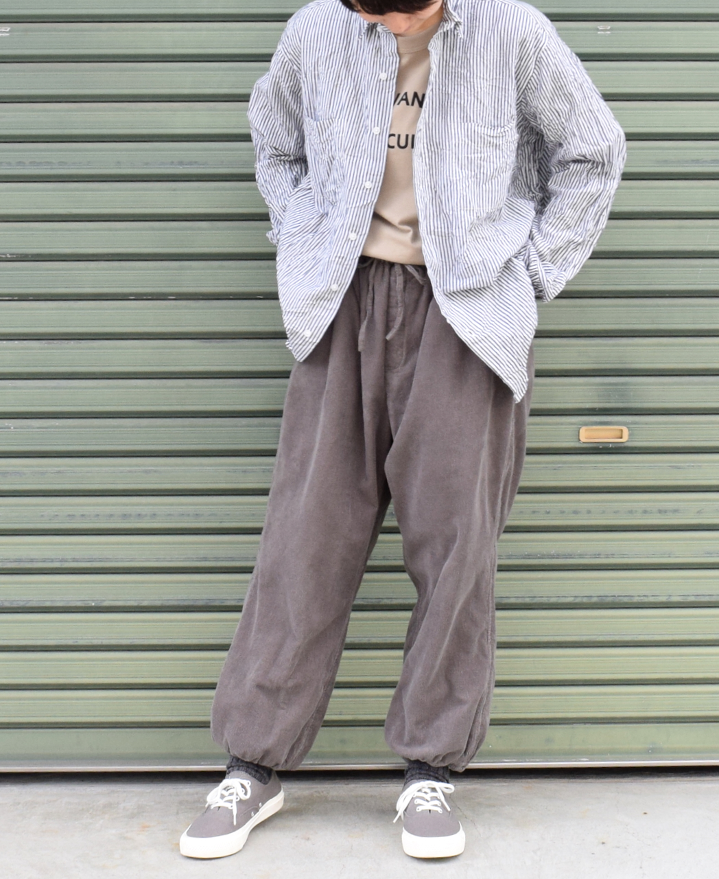 NVL1861BSW (シャツ) COTTON STRIPE REGULAR COLLAR L/SL OVERSIZED SHIRT