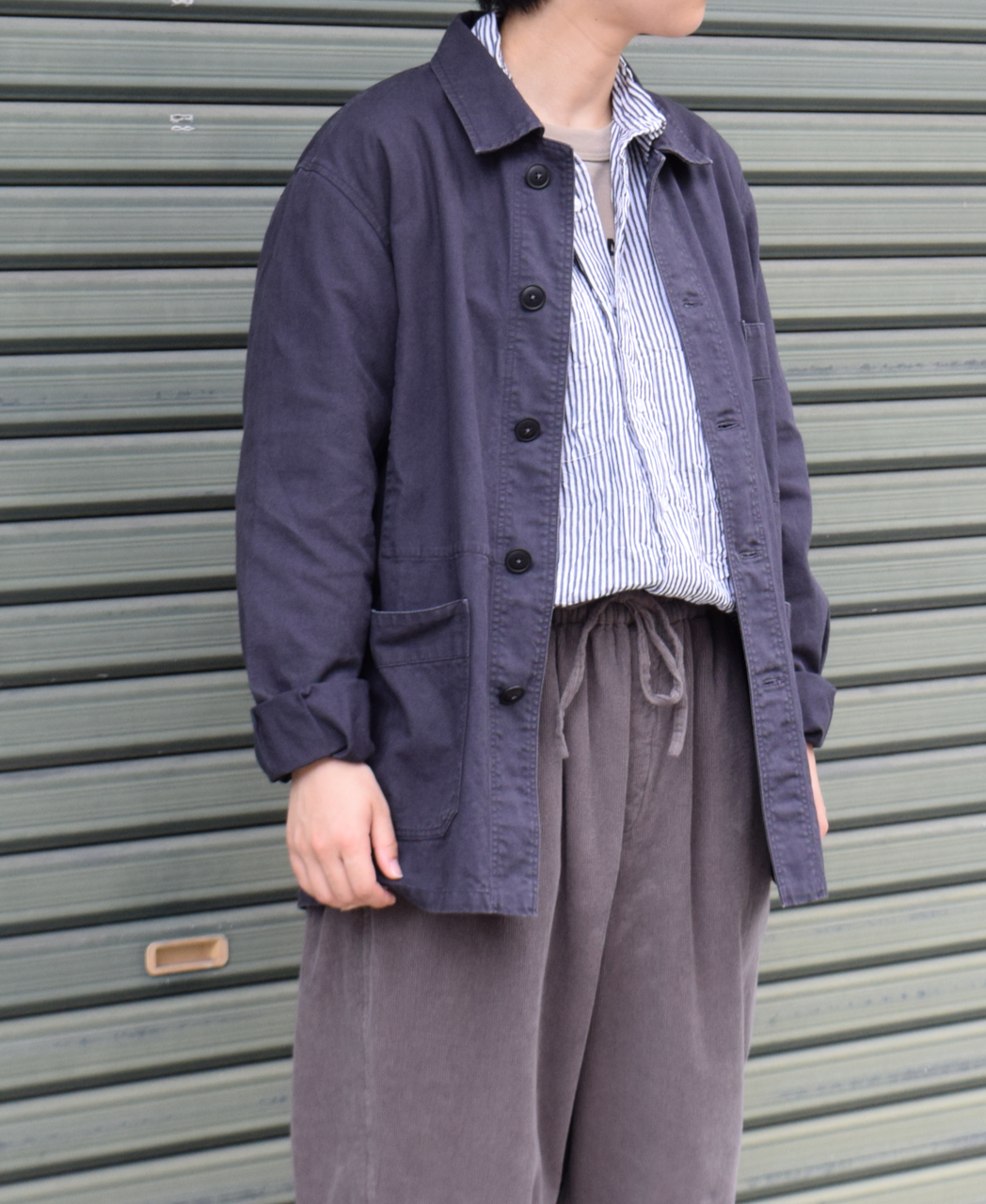 NVL1861BSW (シャツ) COTTON STRIPE REGULAR COLLAR L/SL OVERSIZED SHIRT