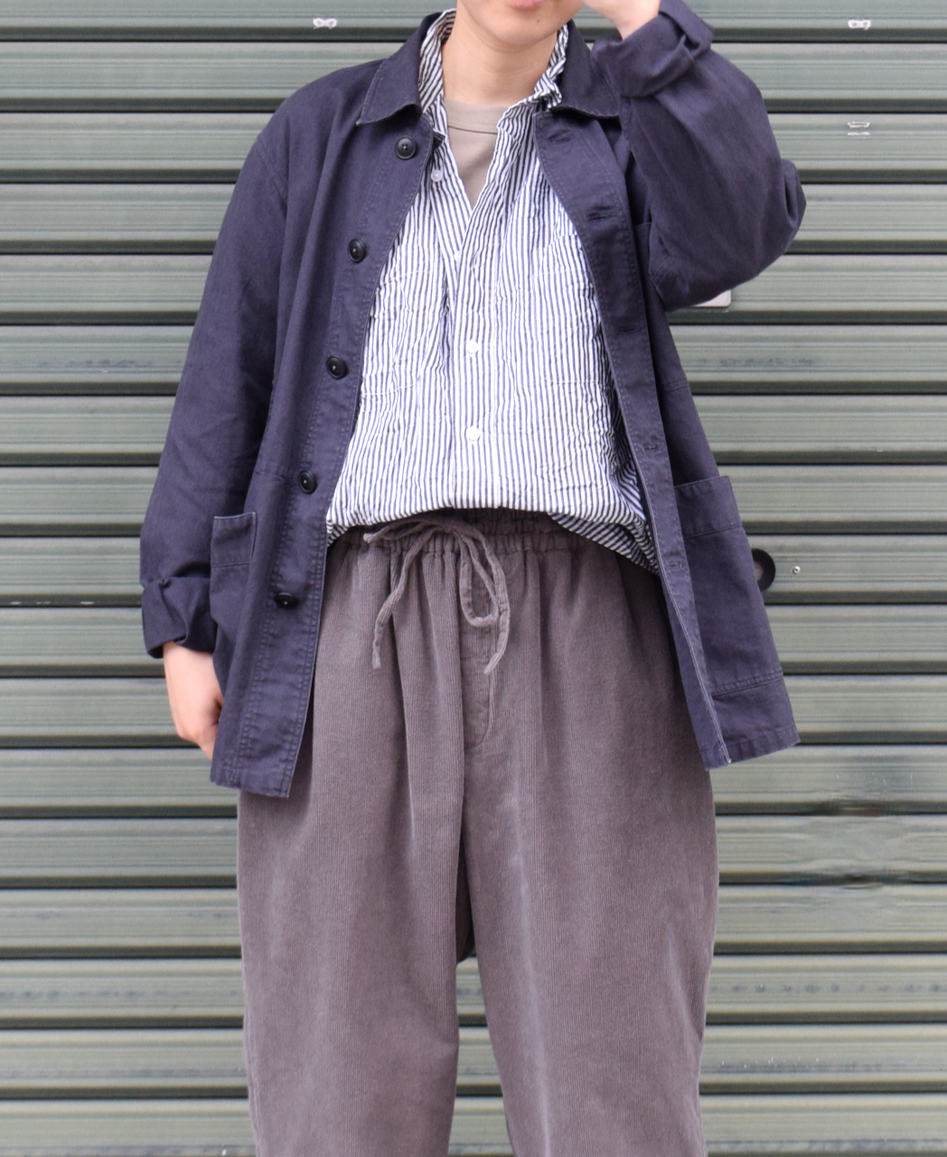 NVL1861BSW (シャツ) COTTON STRIPE REGULAR COLLAR L/SL OVERSIZED SHIRT