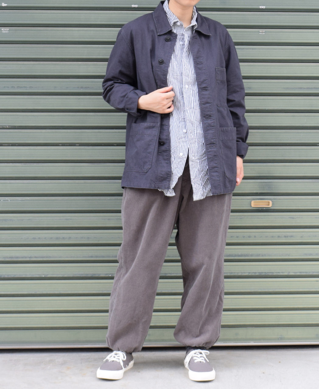 NVL1861BSW (シャツ) COTTON STRIPE REGULAR COLLAR L/SL OVERSIZED SHIRT