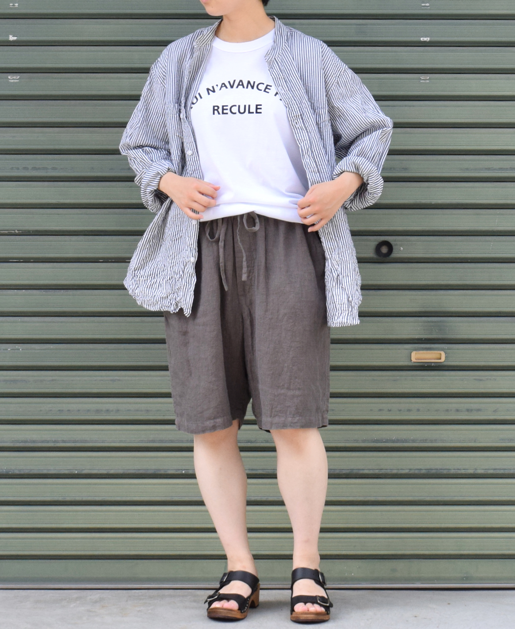 NVL1951BSW (シャツ) COTTON STRIPE BANDED COLLAR L/SL OVERSIZED SHIRT