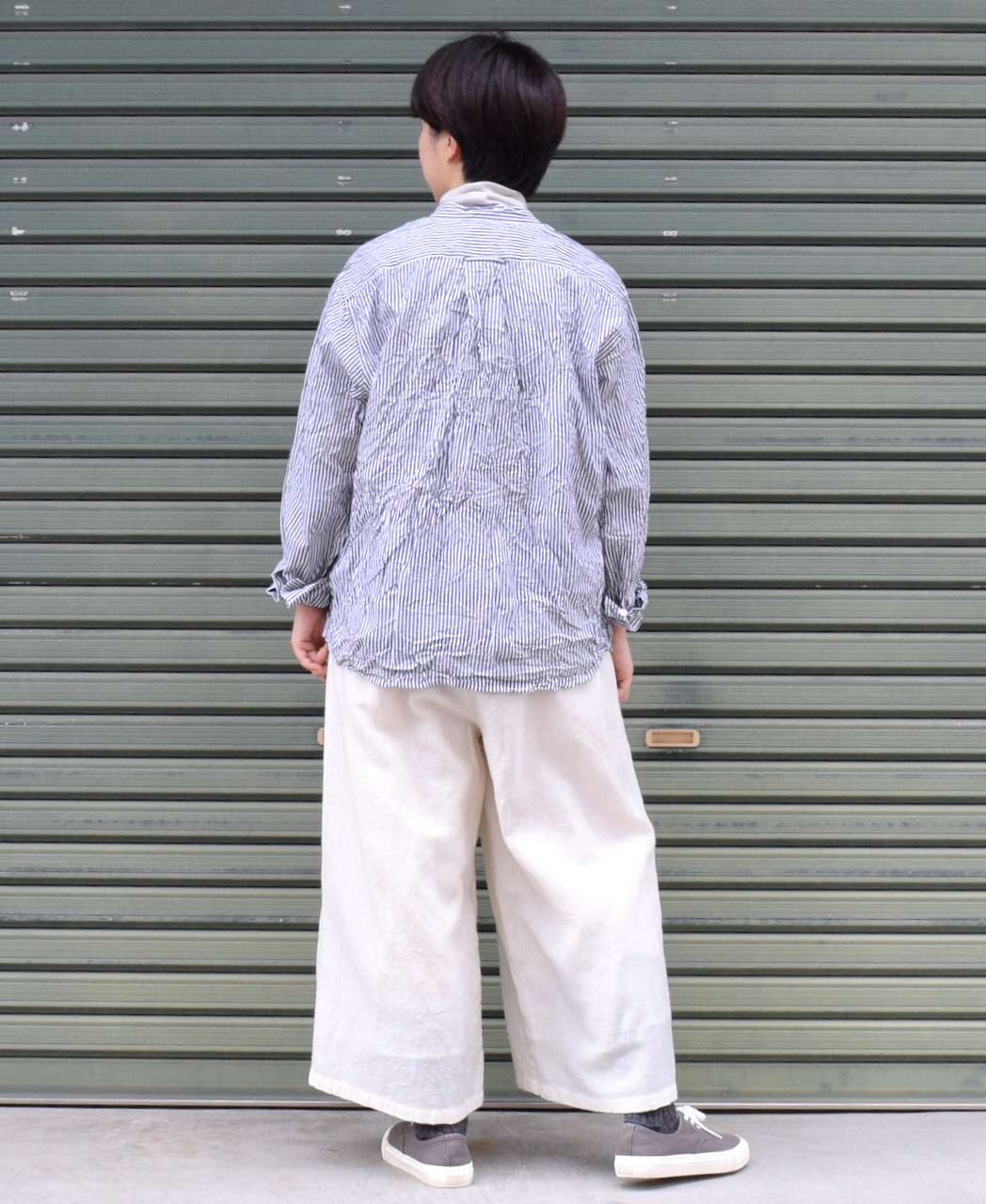 NVL1951BSW (シャツ) COTTON STRIPE BANDED COLLAR L/SL OVERSIZED SHIRT