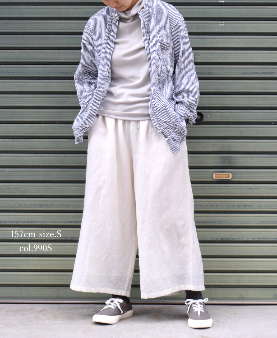 NVL1951BSW (シャツ) COTTON STRIPE BANDED COLLAR L/SL OVERSIZED SHIRT